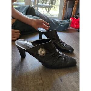 Vintage Brighton Women's Black Mules Size 10M Slip-On Elegant Casual Y2K